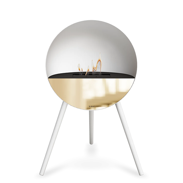 Le Feu Eye bioethanolpejs i hvid - Hvide ben - Sort top - Rose gold front  : Erling Christensen Møbler
