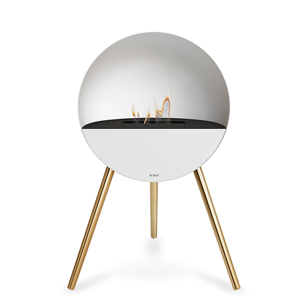 Le Feu Eye bioethanolpejs i hvid - Rose gold - Sort top - Hvid front  : Erling Christensen Møbler