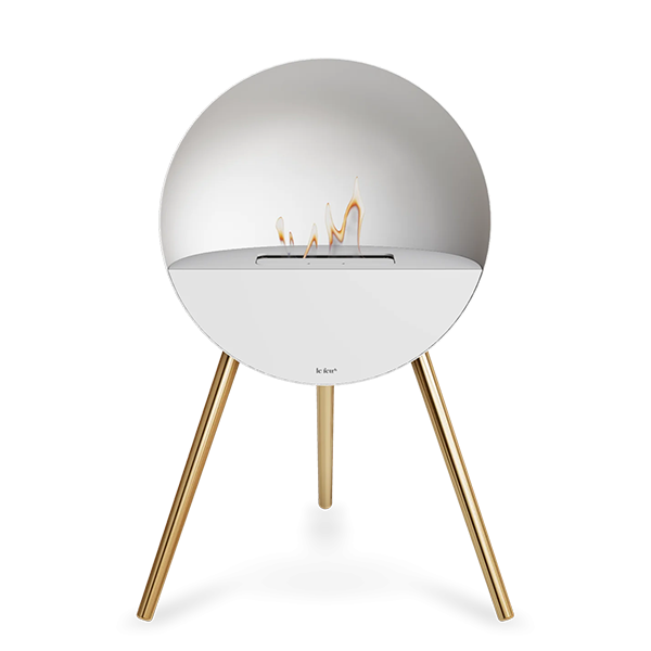 Le Feu Eye bioethanolpejs i hvid - Rose gold ben - Hvid top - Hvid front  : Erling Christensen Møbler