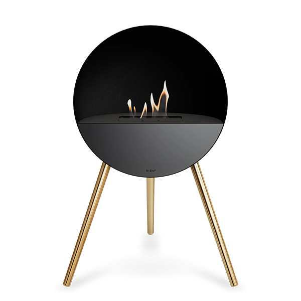 Le Feu Eye bioethanolpejs i sort - Rose gold ben - Sort top - Sort front  : Erling Christensen Møbler