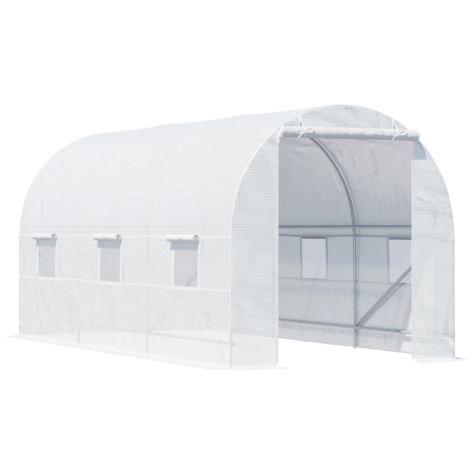 Plastikdrivhus med metalramme, 4,45 x 2 x 2 m, hvidt