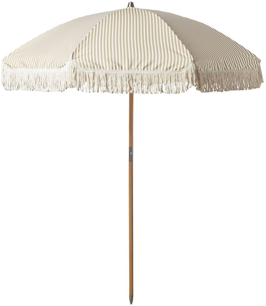 Udendørs parasol House Doctor Umbra Ø200 cm sand/hvid polyester-bøgetræ med frynser