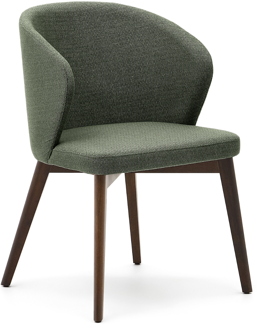 Spisebordsstol Kave Home Darice i FSC-certificeret bøgetræ med grøn chenille og ergonomisk armlæn