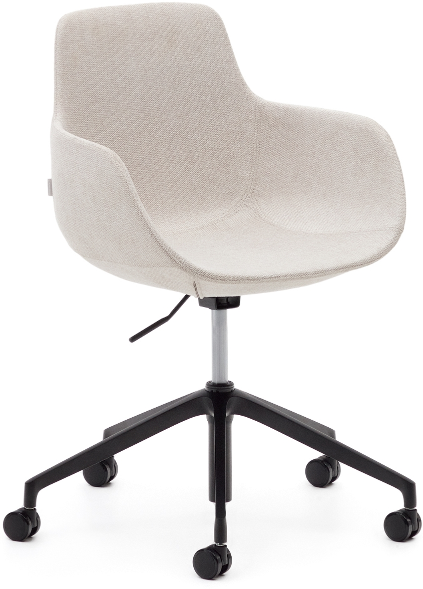 Kontorstol Kave Home Tissiana beige  -  moderne nordisk industriel arbejdsstol, højdejusterbar med parkethjul