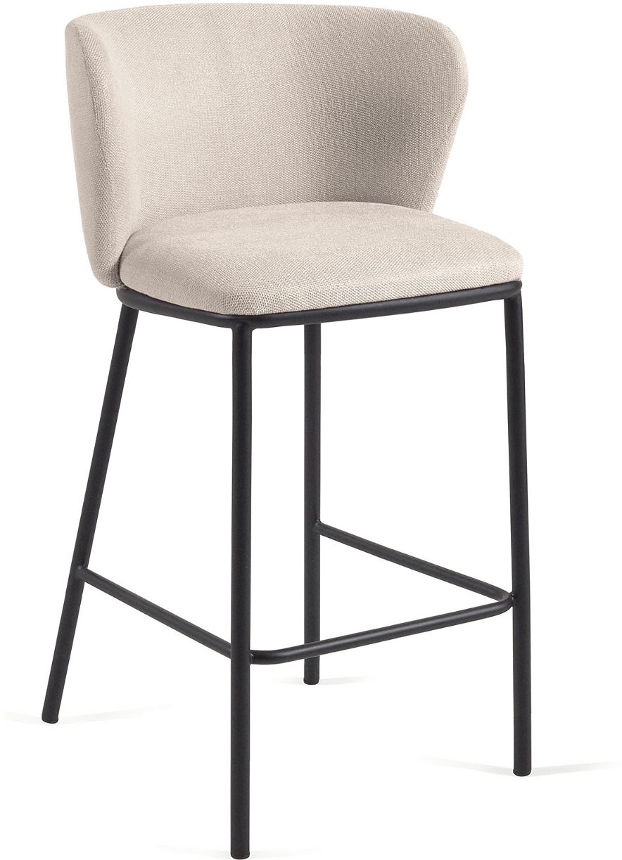 Barstol Kave Home Ciselia beige polstret barkruk i chenille med stålramme H92 cm nordisk design