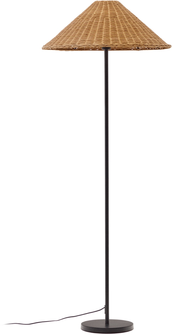 Gulvlampe Kave Home Urania  -  rustik kolonial jern- og rattanlampe Ø61 x H154 cm
