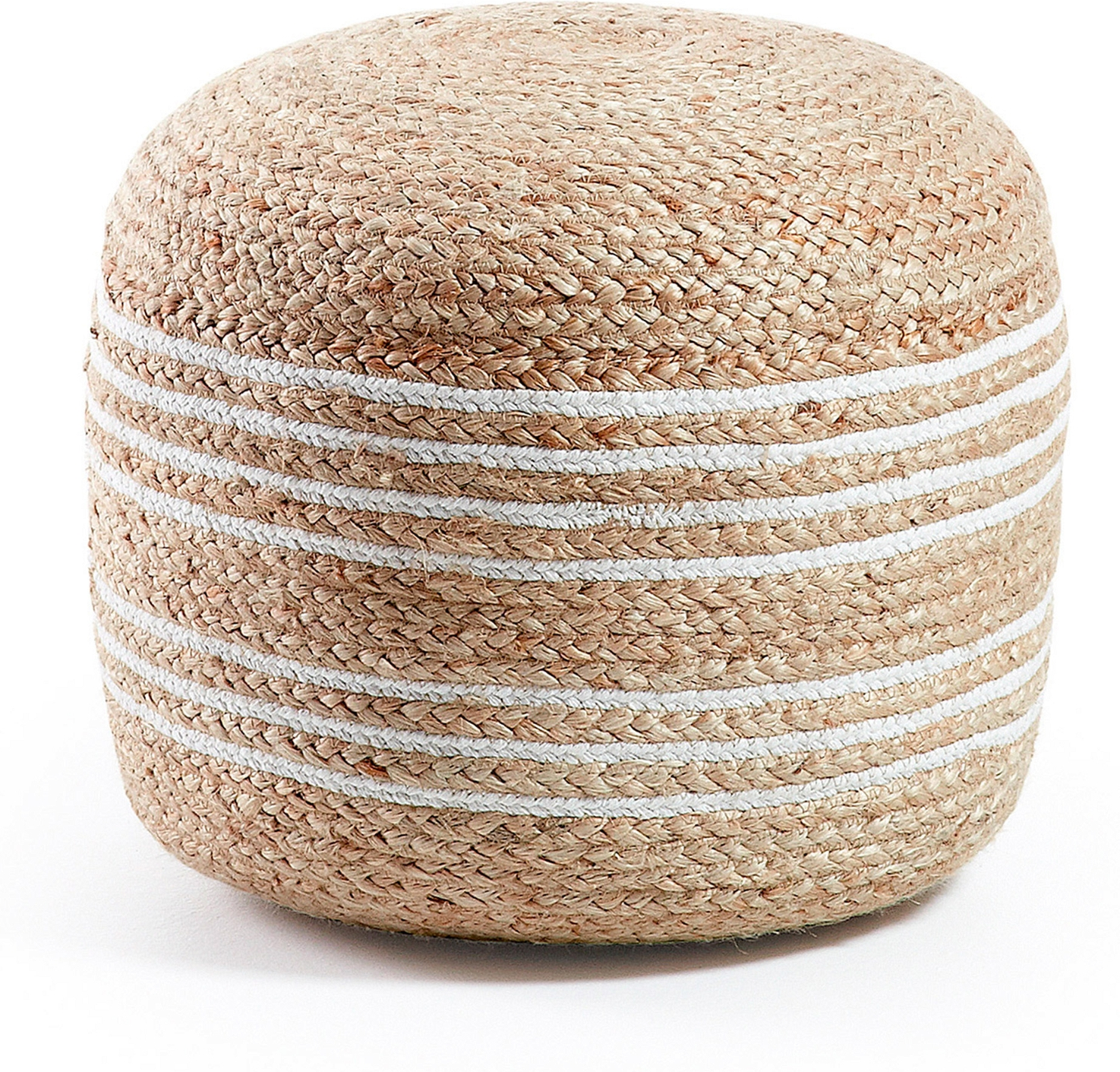 Puff Kave Home Saht  -  Rund natur/hvid rattan puff/fodskammel til stue, bæredygtig nordisk stil, 45x45x40 cm