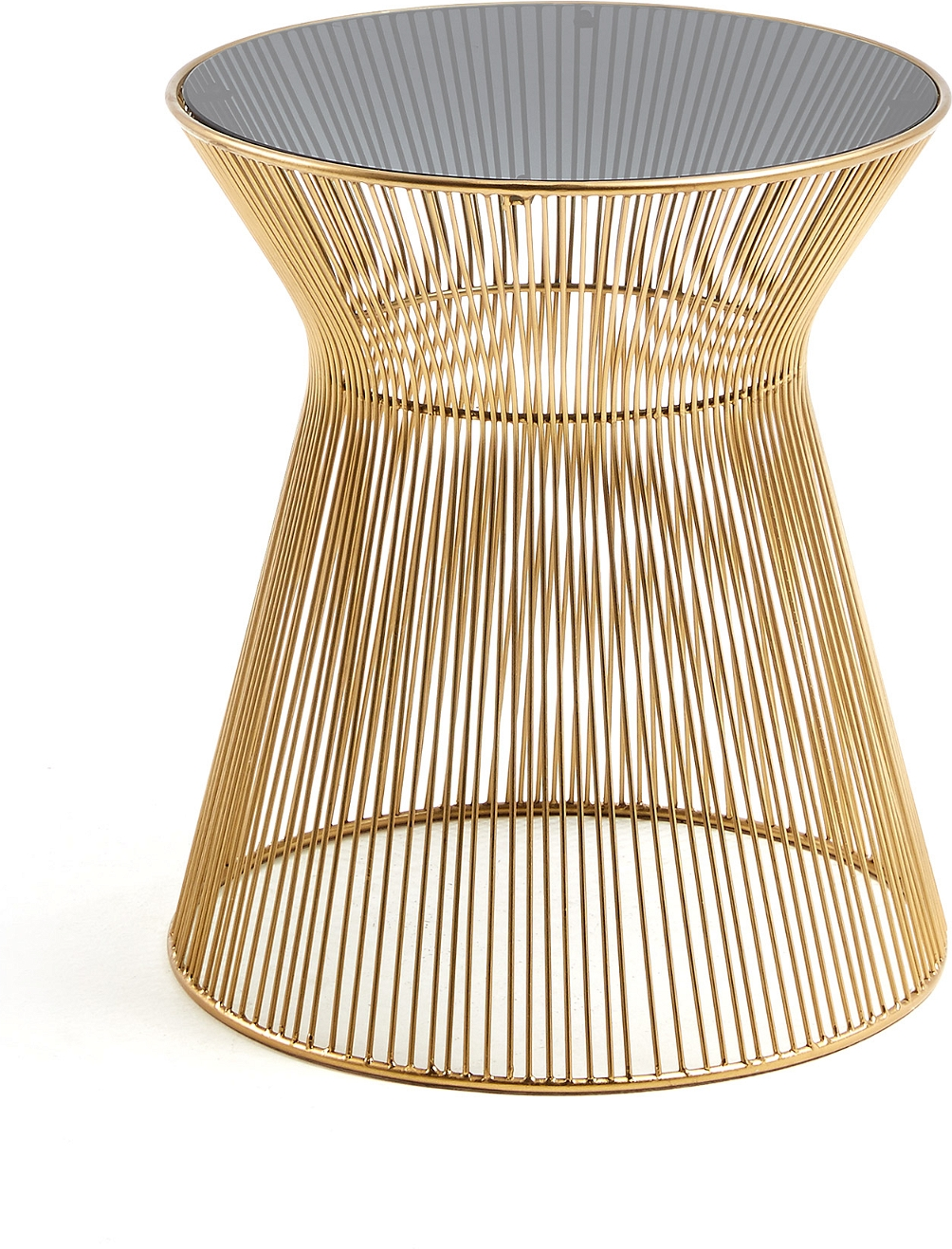 Sidebord Kave Home Jolene Ø40 x H44 cm  -  moderne småbord med sort glasplade og gylden jernfinish