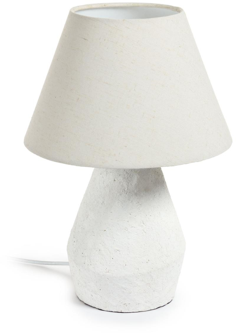 Bordlampe Kave Home Noara / indendørslampe, hvid magnesia & hør, rustik kolonial stil, H43ÃB30ÃL30 cm