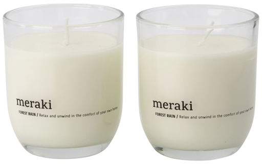 Duftlys 2 stk. Meraki Forest Rain hvid Ø7 x H7,6 cm  -  op til 22 timers skovduft