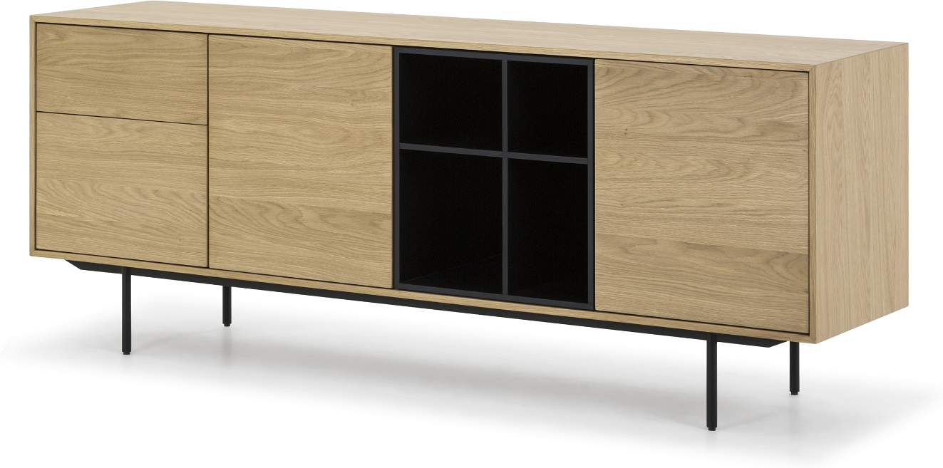 Skænk Nielsen Design Hasseris  -  Eg natur egetræsfiner/folie & pulverlakeret stål, 190x45x74 cm