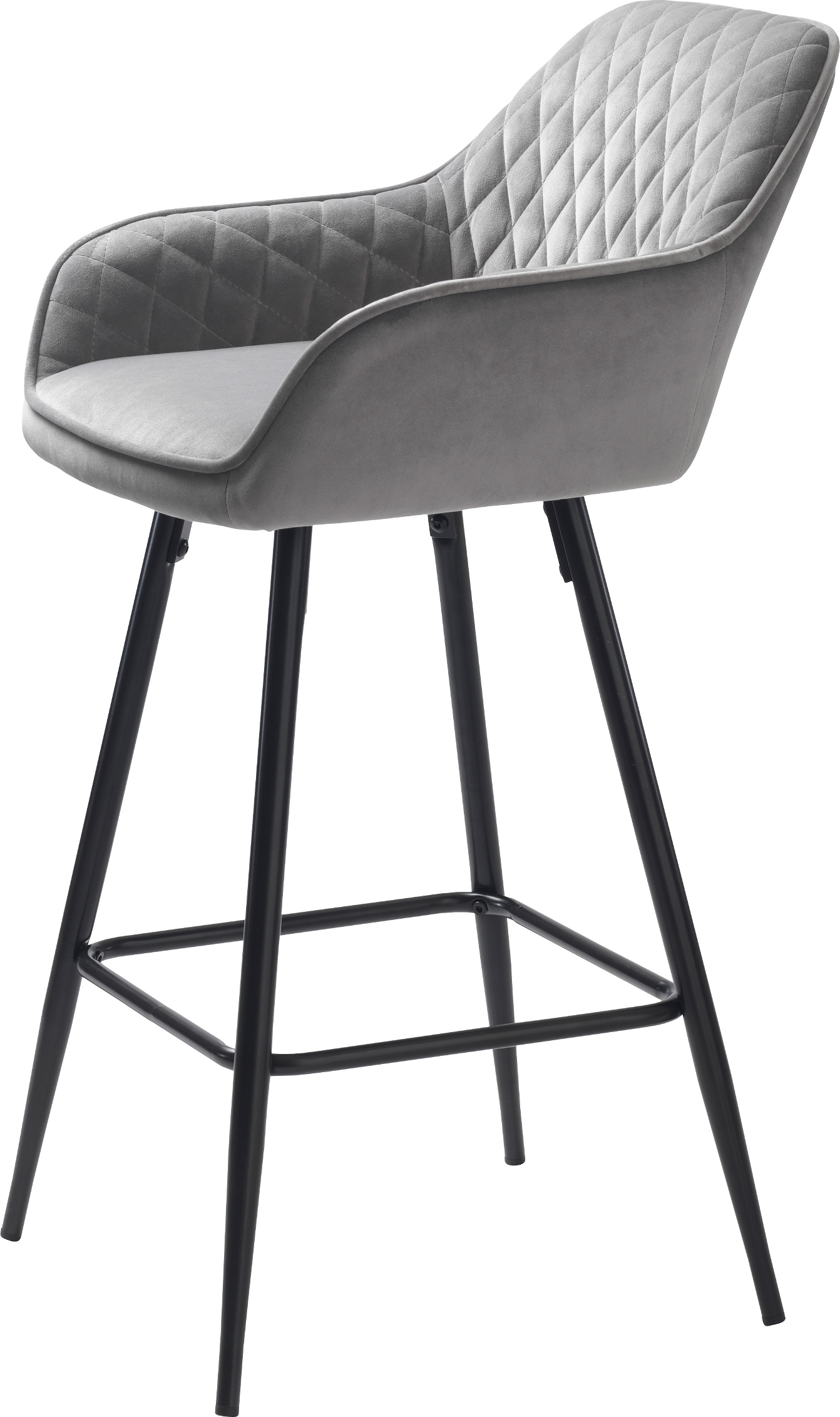 Barstol Milton fra Nordique Design, grå Aurora fløjl med sorte metalben, H91,5 cm