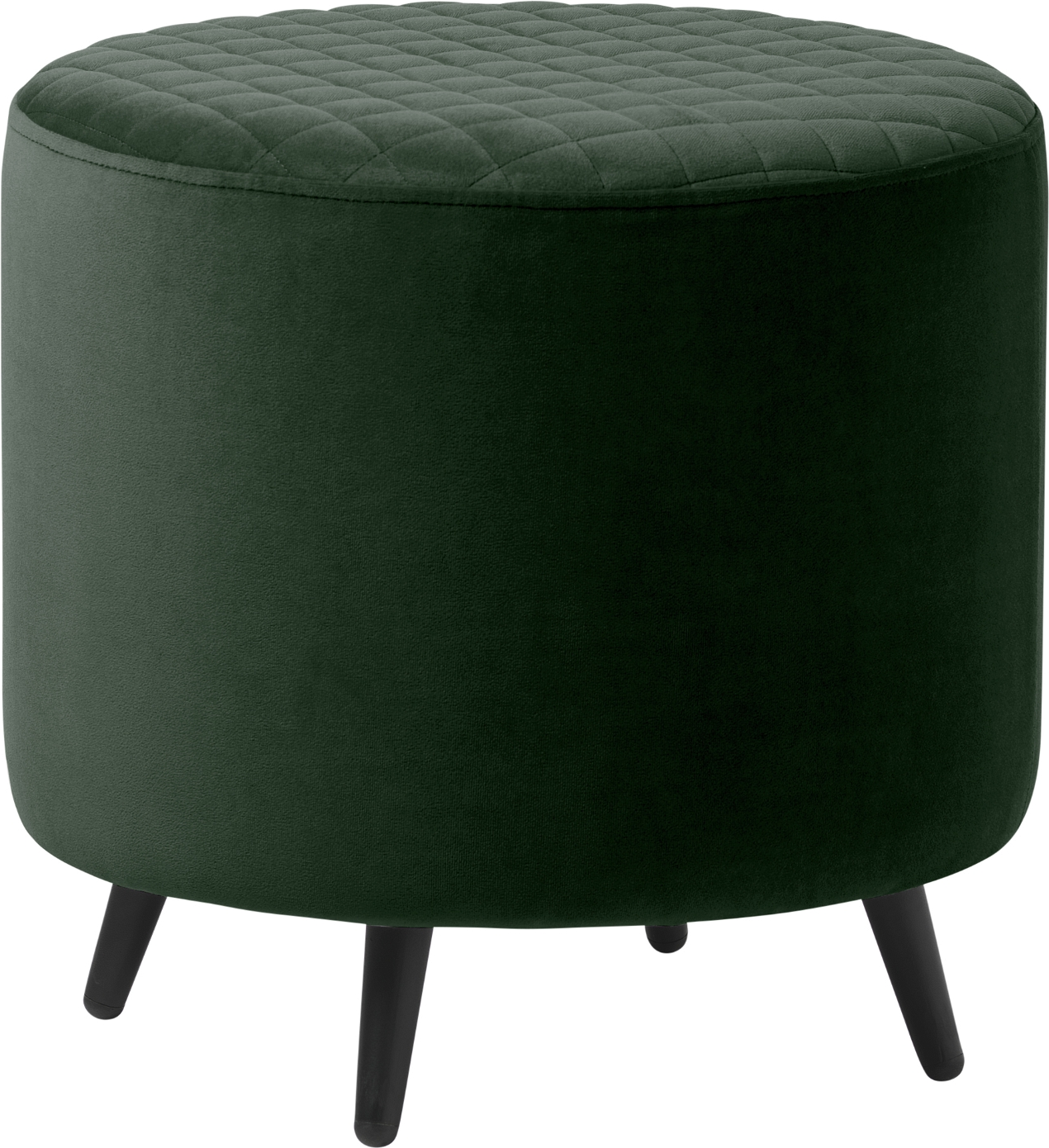 Fodskammel Nordique Design Ottowa quiltet puf i grøn fløjl med sort metalben, 45 cm