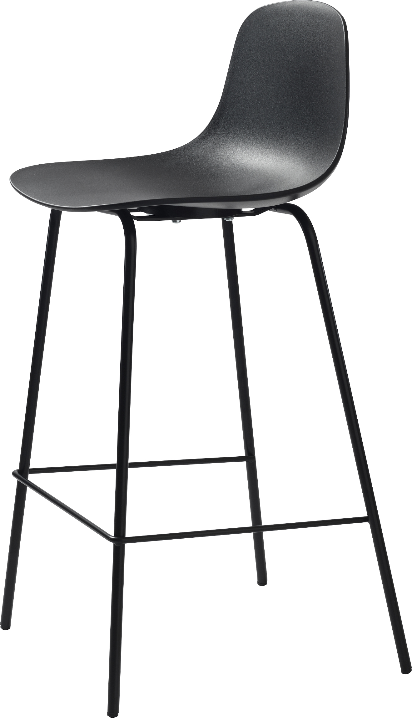 Barstol Nordique Design Whitby  -  sort pp-skal, ergonomisk, metalben H92 x B40 cm