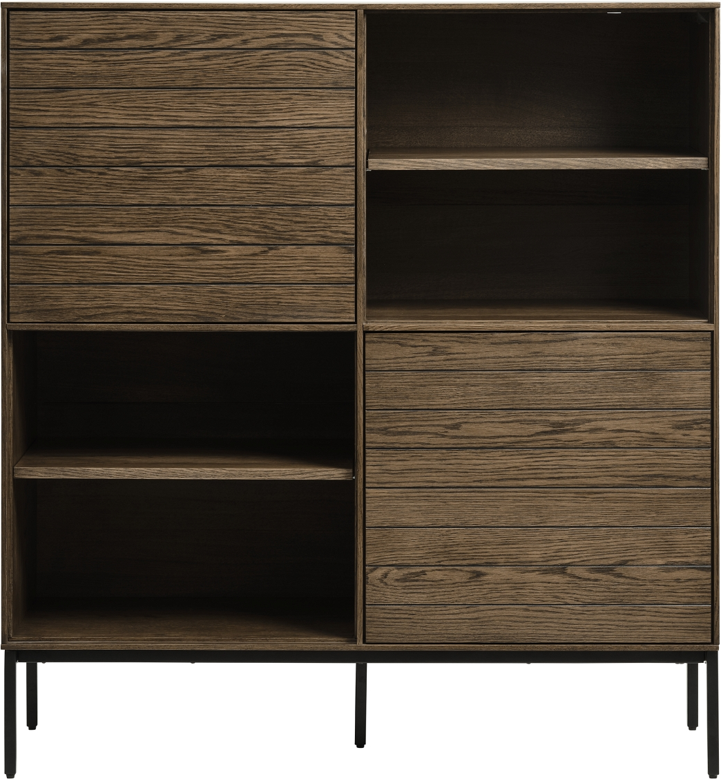 Højskab Nordique Design Modica  -  røget eg & sort metal, H132ÃB122ÃD45 cm