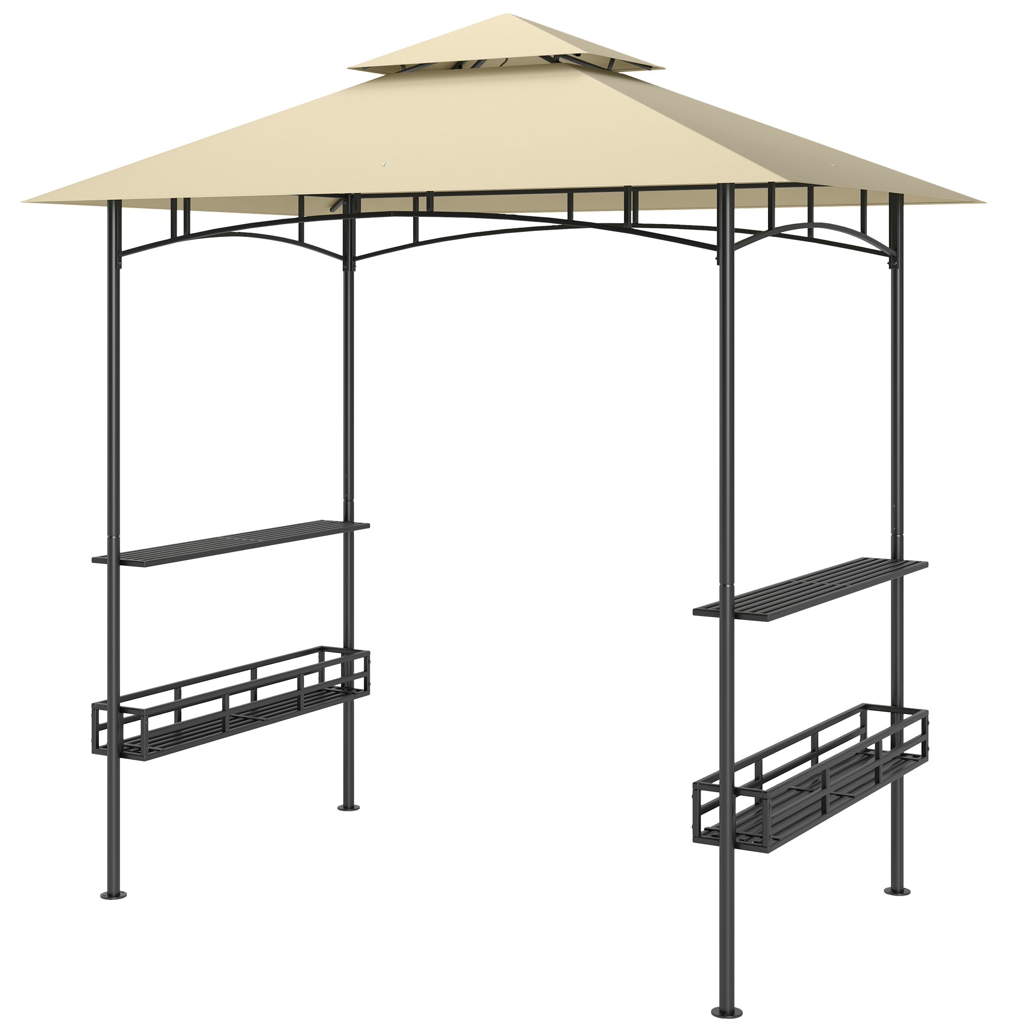 Grilltelt, bbq-telt, havepavillon med 2 hylder, opbevaringskurve, kroge, til terrasse, beige