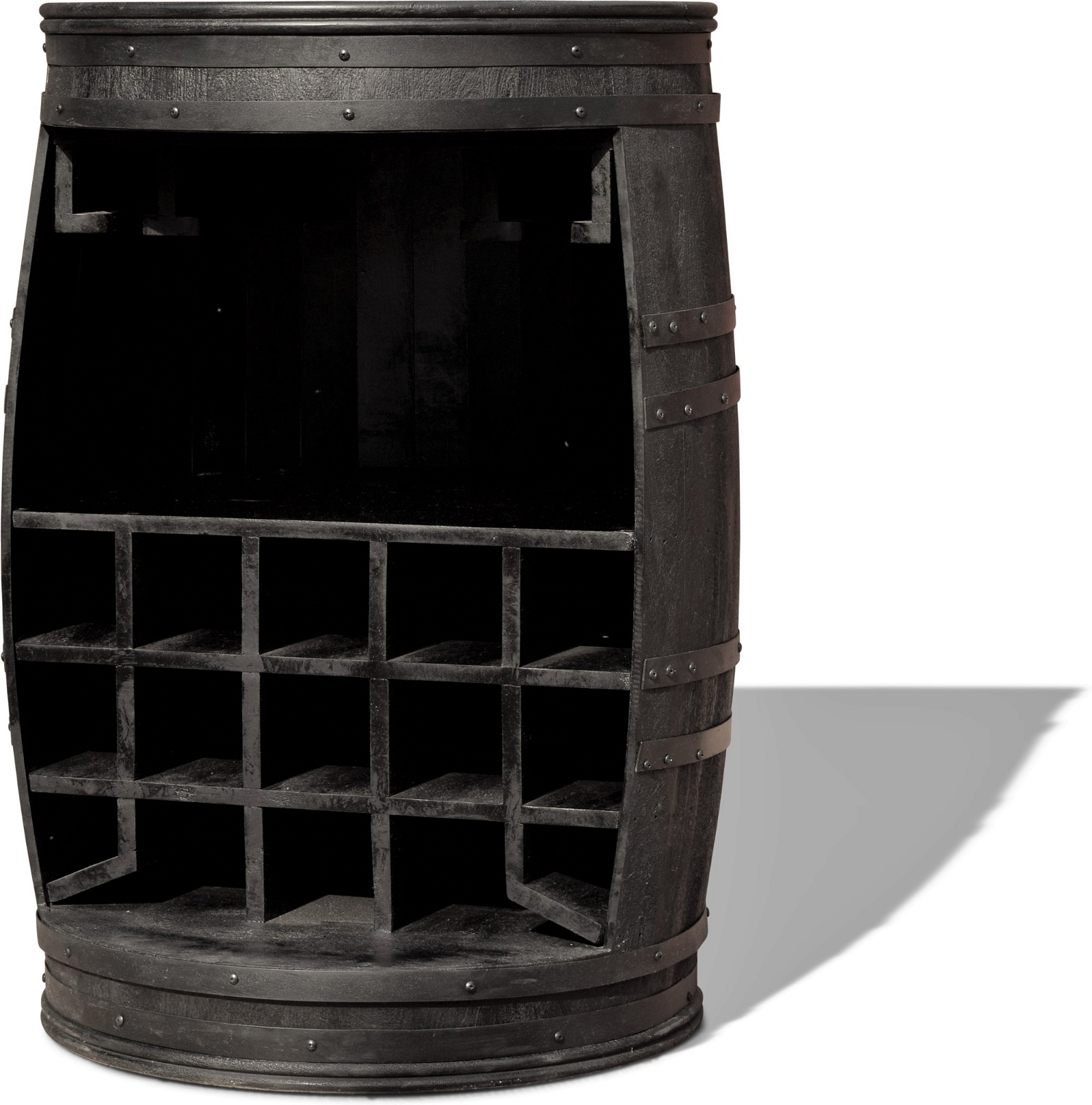 Vintønde barskab OBUZI Rosey-Black rustic mangotræ Ø58 x H90 cm