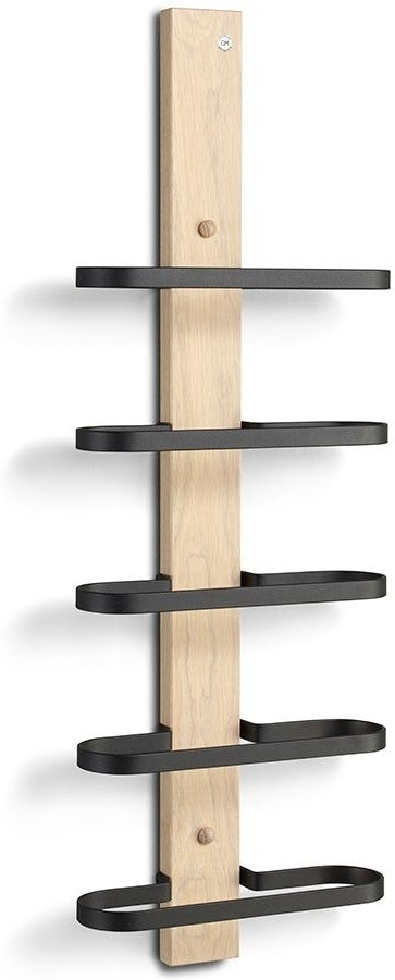 Vinreol Mazzi til 5 flasker  -  Oscarssons Möbel  -  hvidolieret egetræ & matsort stål, H72 cm