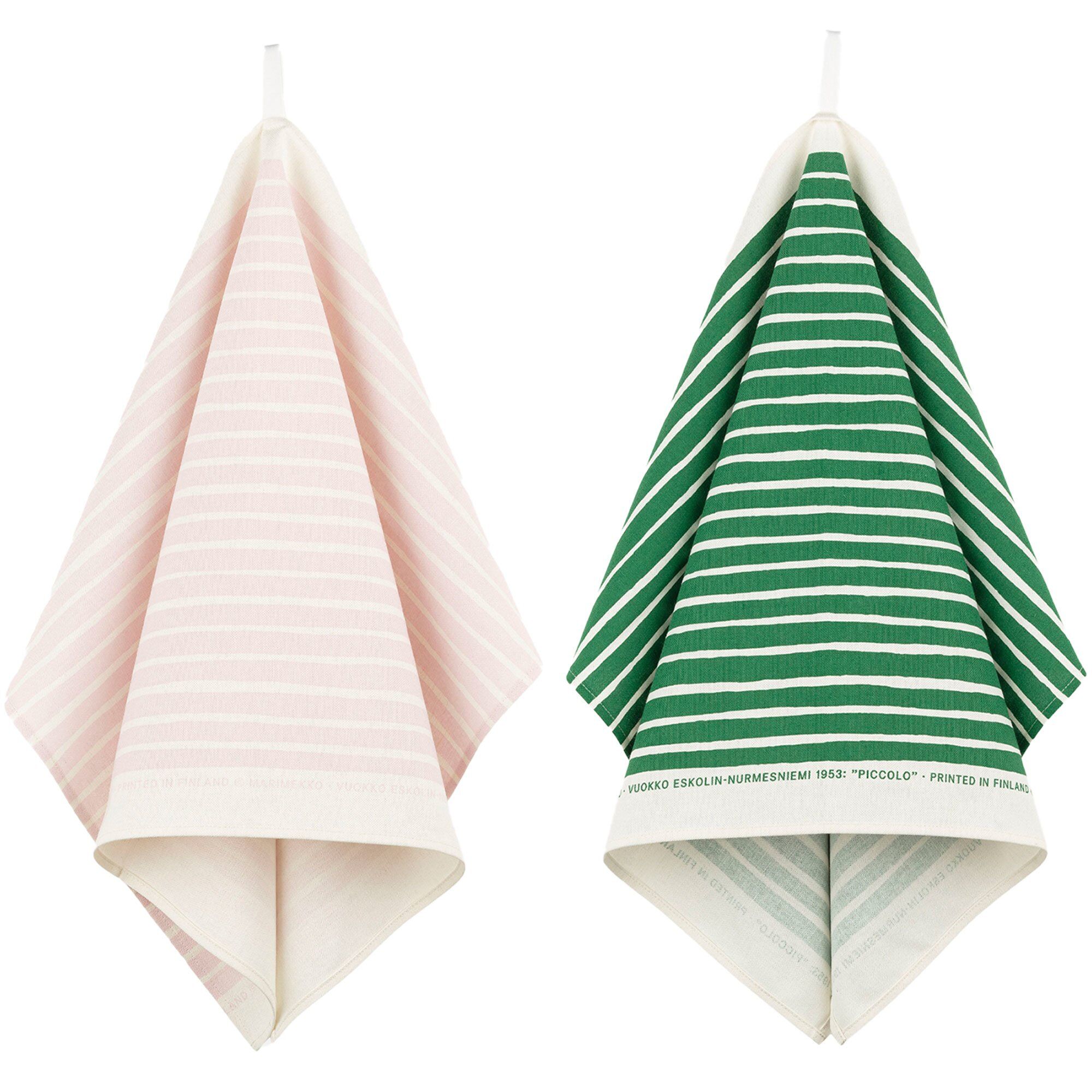 Marimekko Piccolo viskestykke 2 stk, hvid/grøn/lyserød
