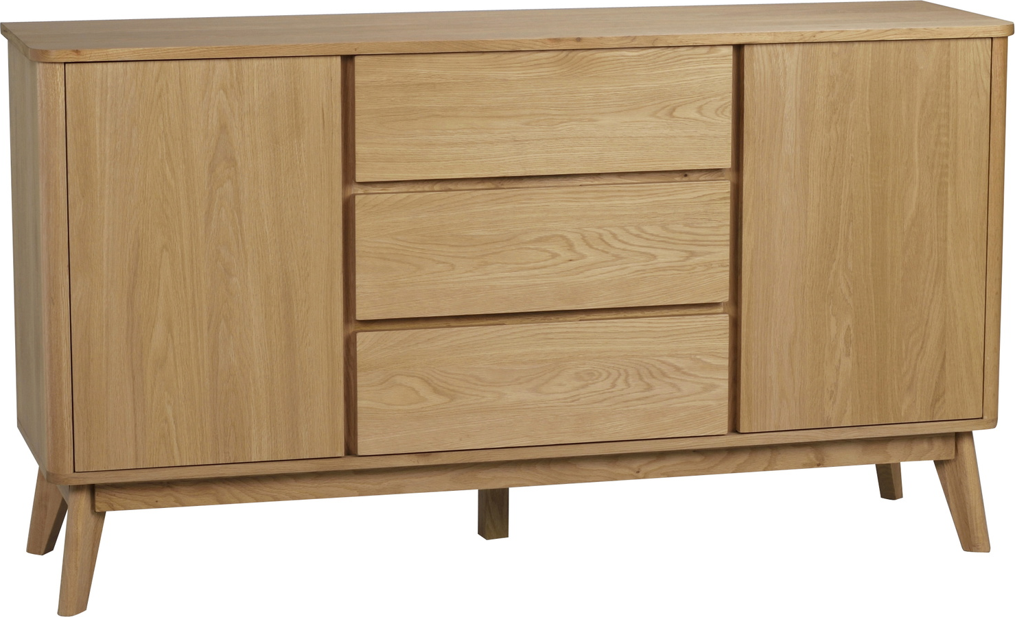 Skænk Rowico Yumi i lakeret egetræ  -  skandinavisk design med 3 skuffer & softlukning 84Ã152Ã42 cm