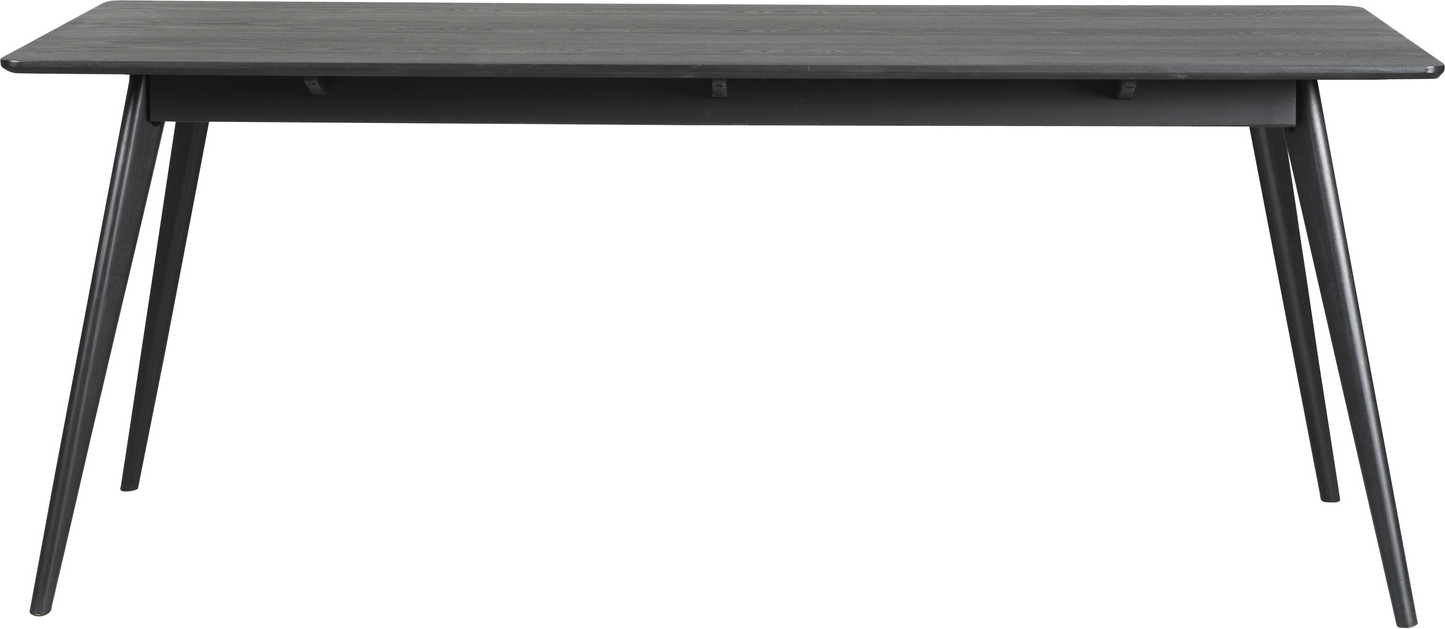 Spisebord Rowico Yumi sortlakeret 190 x 90 cm MDF-top med askefiner massivt gummitræben nordisk design