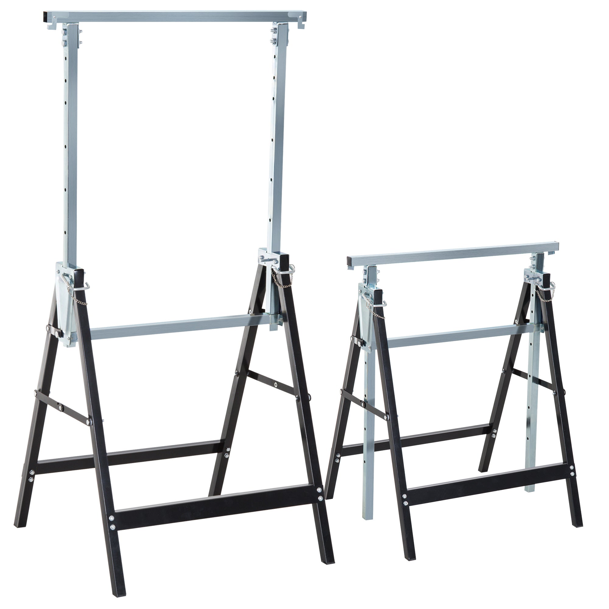 2 X stilladsbukke, foldbar bukke, højdejusterbar op til 200 kg, stål, sort, 68 x 58 x 80-130 cm