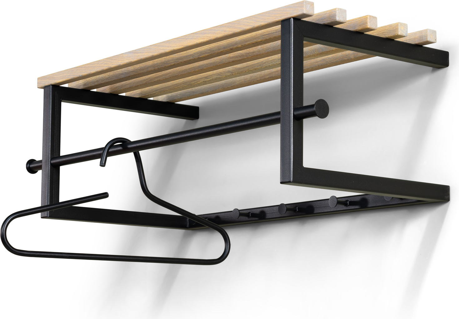 Knagerække og hattehylde Spinder Design Marco i sort stål og eg H26ÃB76ÃD34 cm