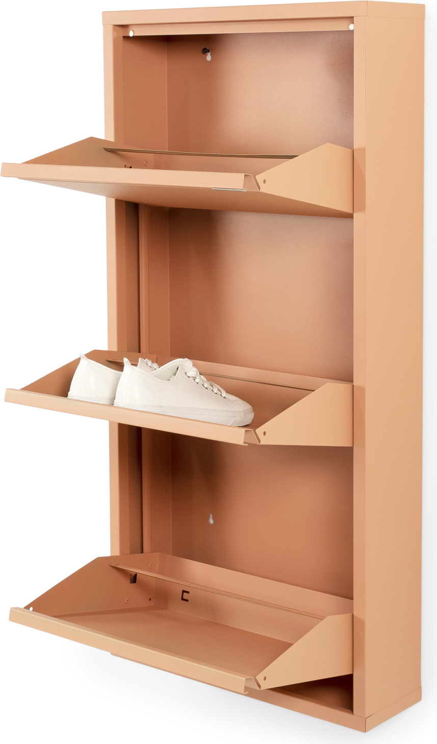 Skoskab Spinder Design Billy 3 klapdøre lerjord pulverlakeret stål H103 x B50 x D15 cm