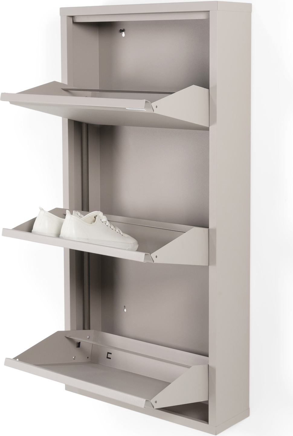 Skoskab Spinder Design Billy 3 klapdøre i taupe H103xB50xD15 cm stål