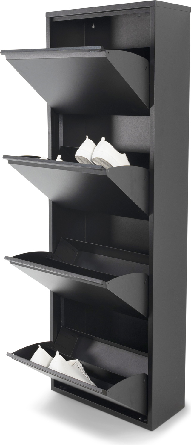 Skoskab og skohylde Spinder Design Billy i sort pulverlakeret stål 150Ã50Ã22 cm  -  plads til 16 par
