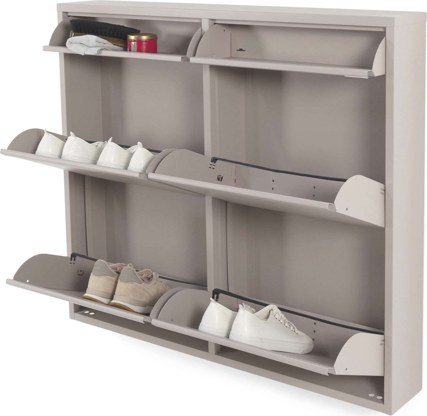 Væghængt skoskab Spinder Design Billy 6 klapdøre taupe pulverlakeret stål H86ÃB98ÃD15 cm