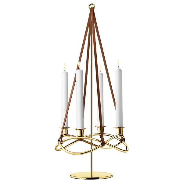 Georg Jensen Season forlænger til lysestage - Rustfrit stål belagt med18 kt guld/brun læder : Erling Christensen Møbler