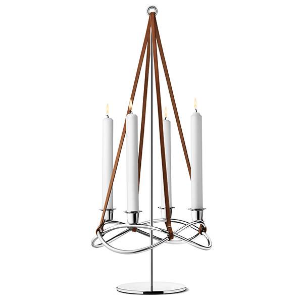 Georg Jensen Season forlænger til lysestage - Blankt rustfrit stål/brun læder  : Erling Christensen Møbler