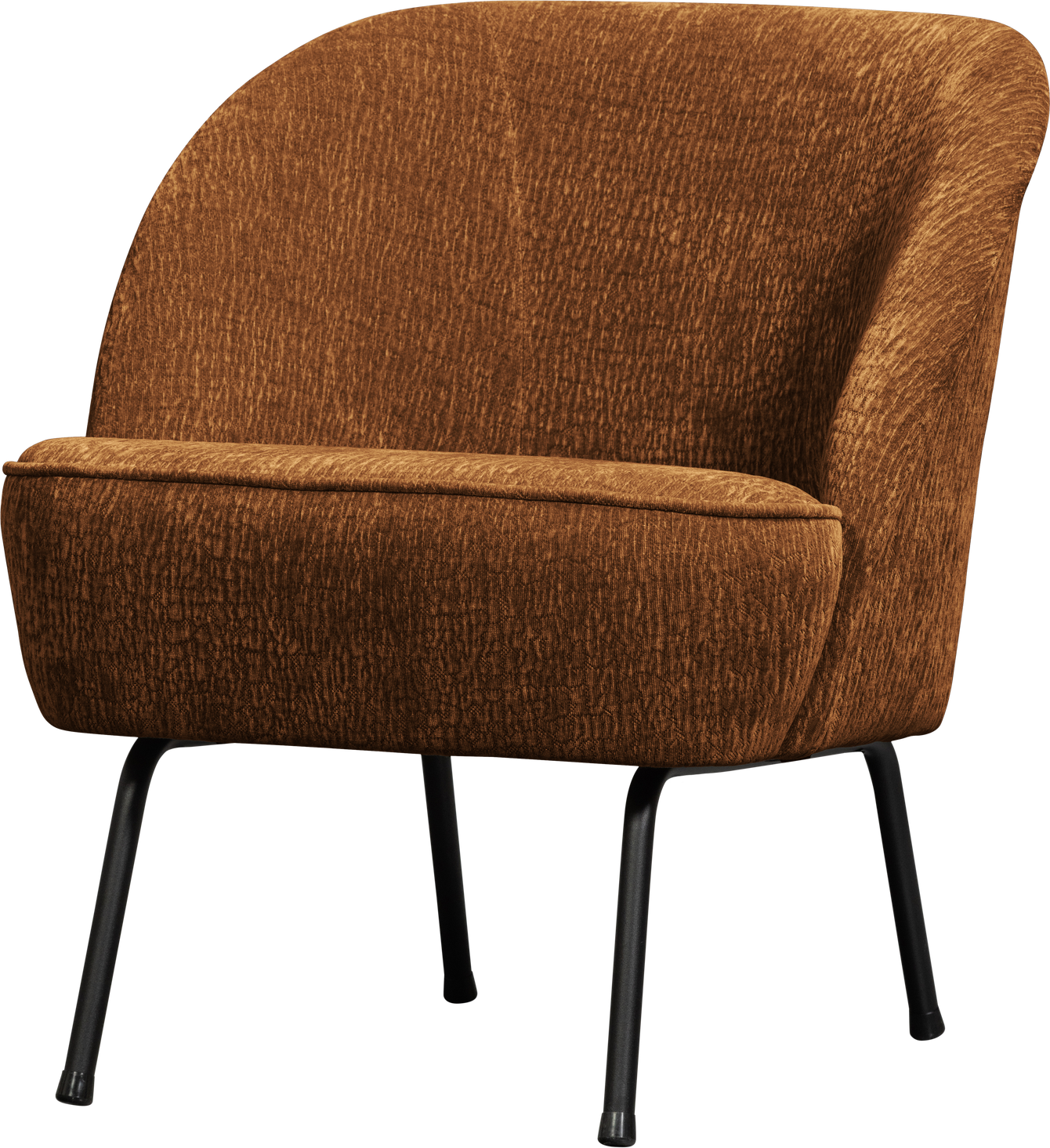 Loungestol WOOOD Vogue - lænestol i mellembrun chenille 3D-struktur, mat glans og sort metalbase, 69Ã57Ã70 cm