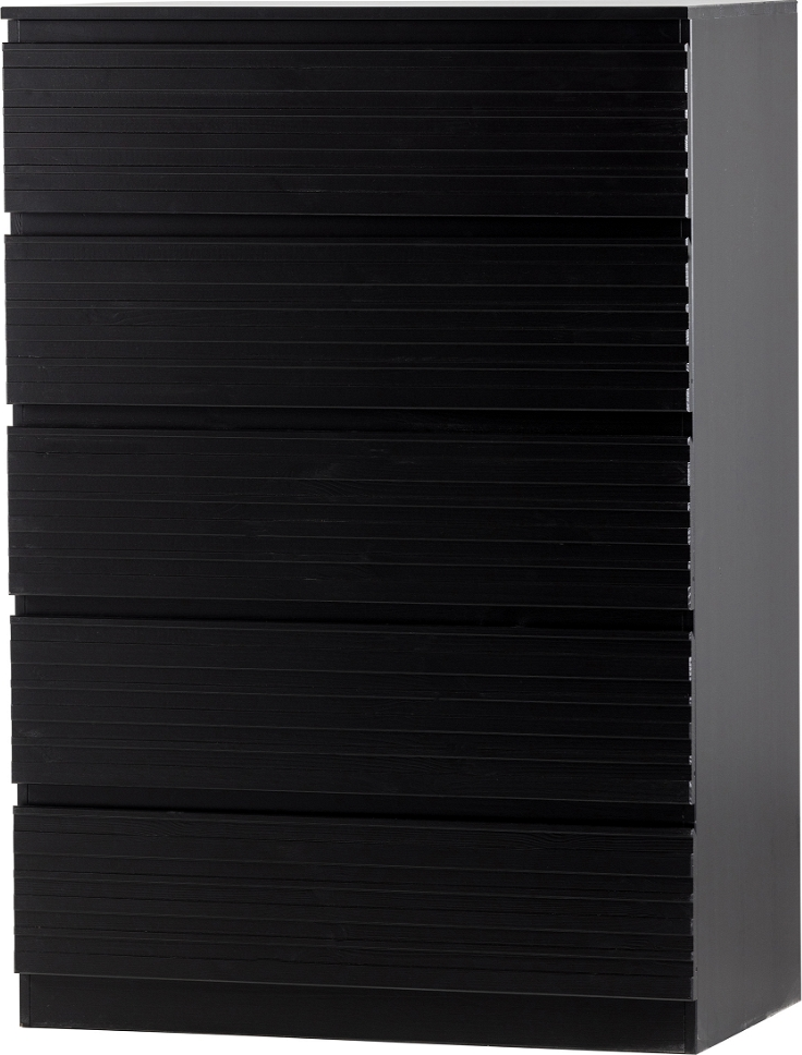 Kommode WOOOD Jente mat sort, FSC-certificeret fyrretræ, 5 skuffer med soft-close, 120Ã83Ã46 cm