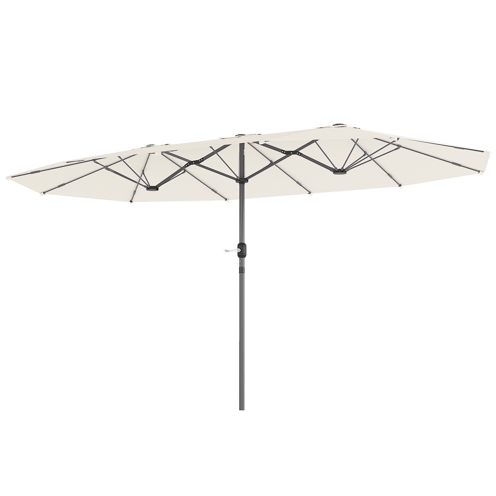 Dobbeltparasol 436 x 260 cm, uv-beskyttende stålparasol med håndsving, oval beige
