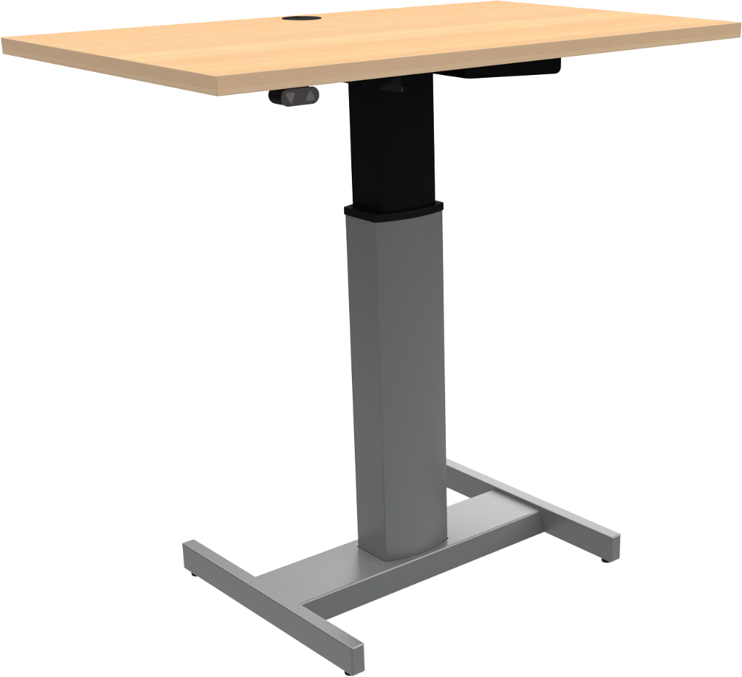 Enkeltben hæve-/sænkebord ZenNord PeakBoards sit-stand skrivebord bøg natur/sølv H68-120 cm x B100 x D60 cm med hjul og batteridrift