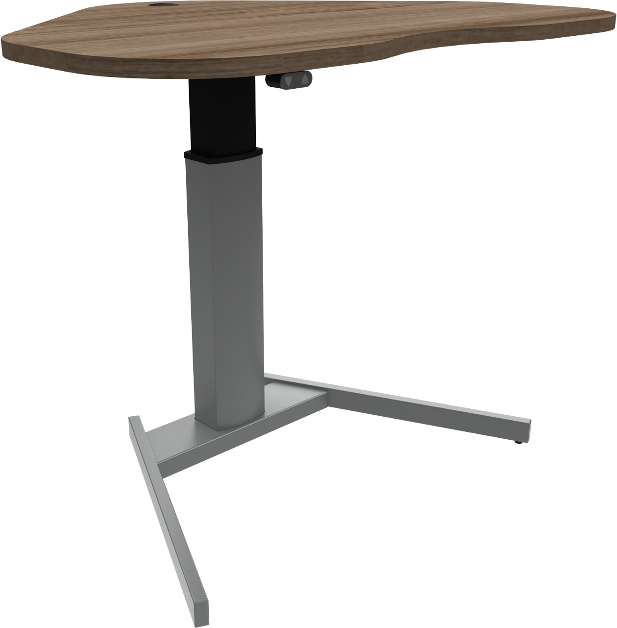 Enkeltben hæve-/sænkebord ZenNord FlexiPosture hjerteformet valnød/sølv 117x90 cm højde 68-120 cm