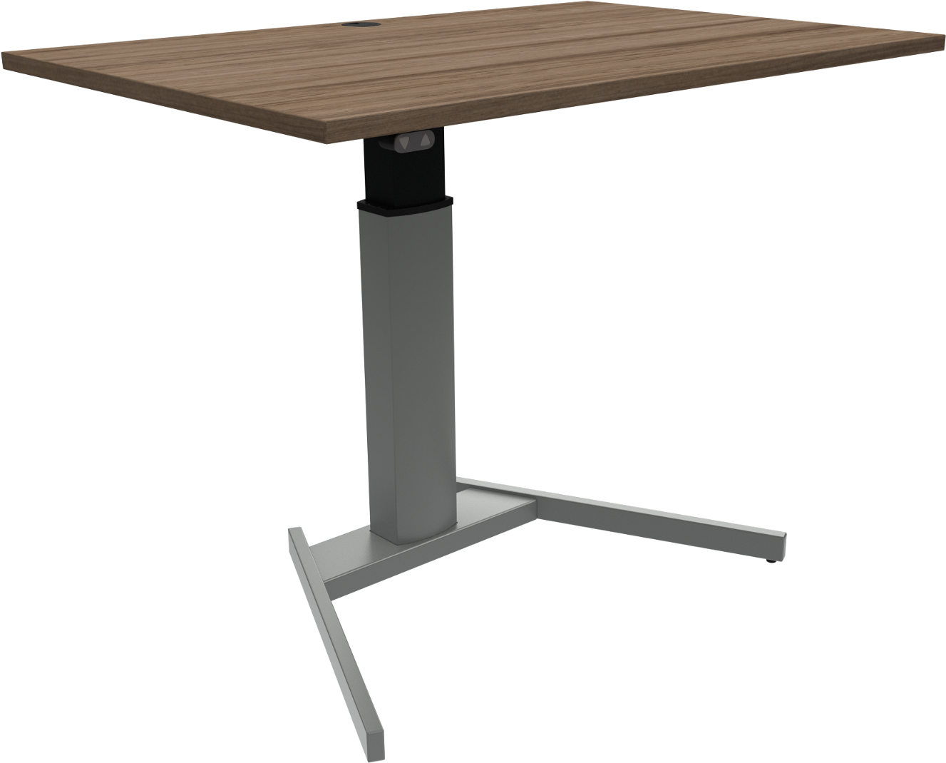 Enkeltben hæve-/sænkebord ZenNord FlexiPosture sit-stand bord firkantet 120x80 cm valnød/sølv højdejusterbart 68-120 cm