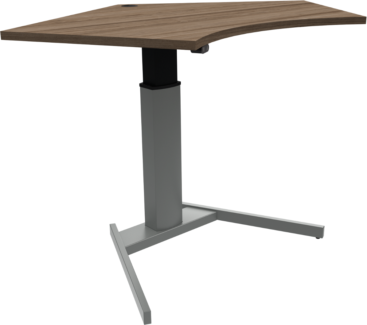 Enkeltben hæve-/sænkebord ZenNord FlexiPosture femkantet ståbord valnød melamin sølvstel højdejusterbart 68-120 cm