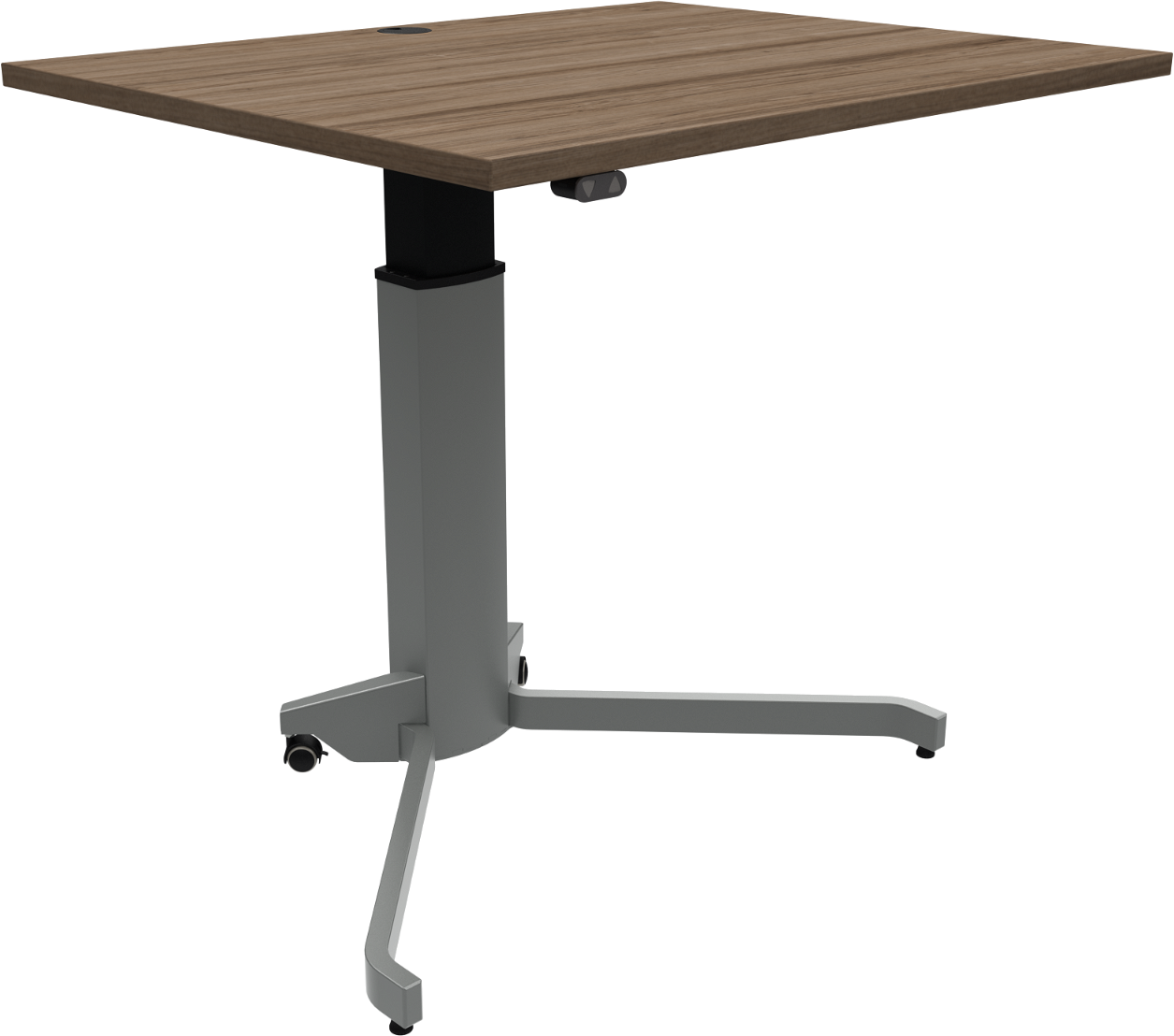 Enkeltben hæve-/sænkebord ZenNord ZenRise mørk natur/sølv i valnød med melaminoverflade H68-120 cm robust stel med låsbare hjul