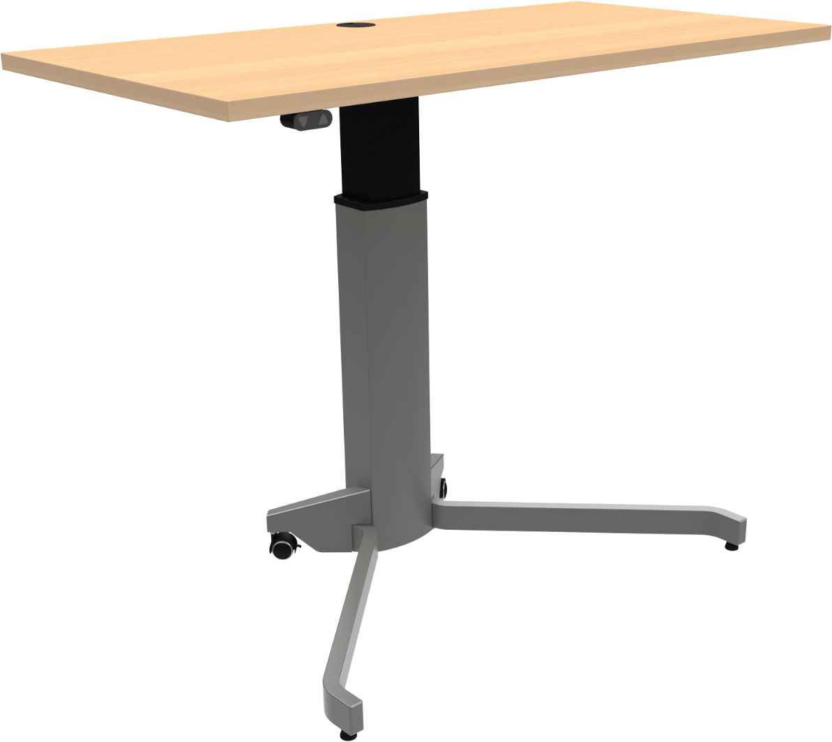 Enkeltben hæve-/sænkearbejdsbord justérbar 68-120 cm ZenNord ZenRise kvadratisk bøgplade 120Ã60 cm sølv stel
