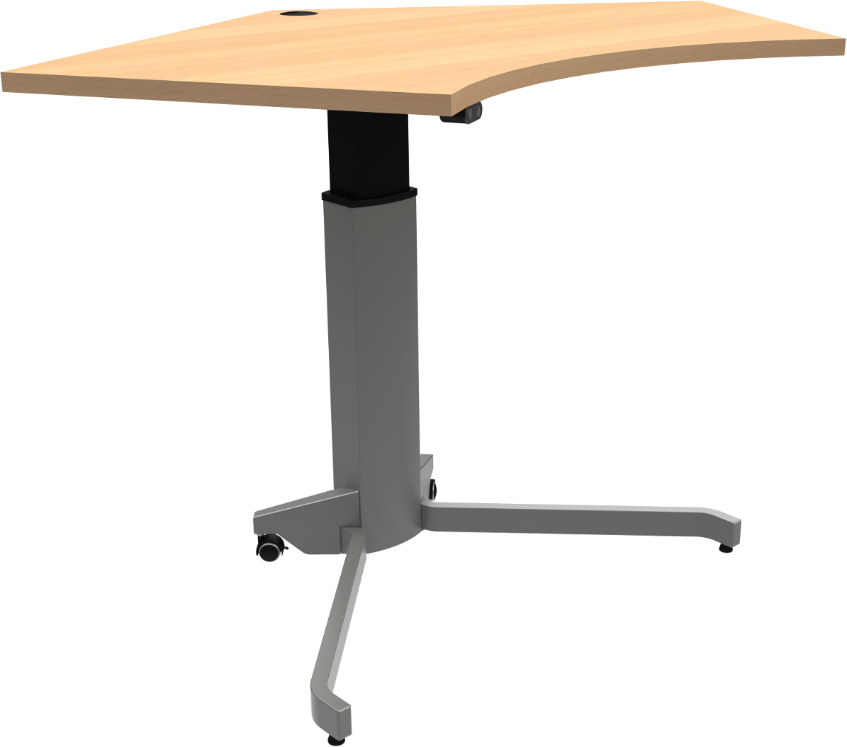 Enkeltben hæve-sænkebord ZenNord ZenRise sidde- og ståbord femkantet bøg/sølv H68-120 cm