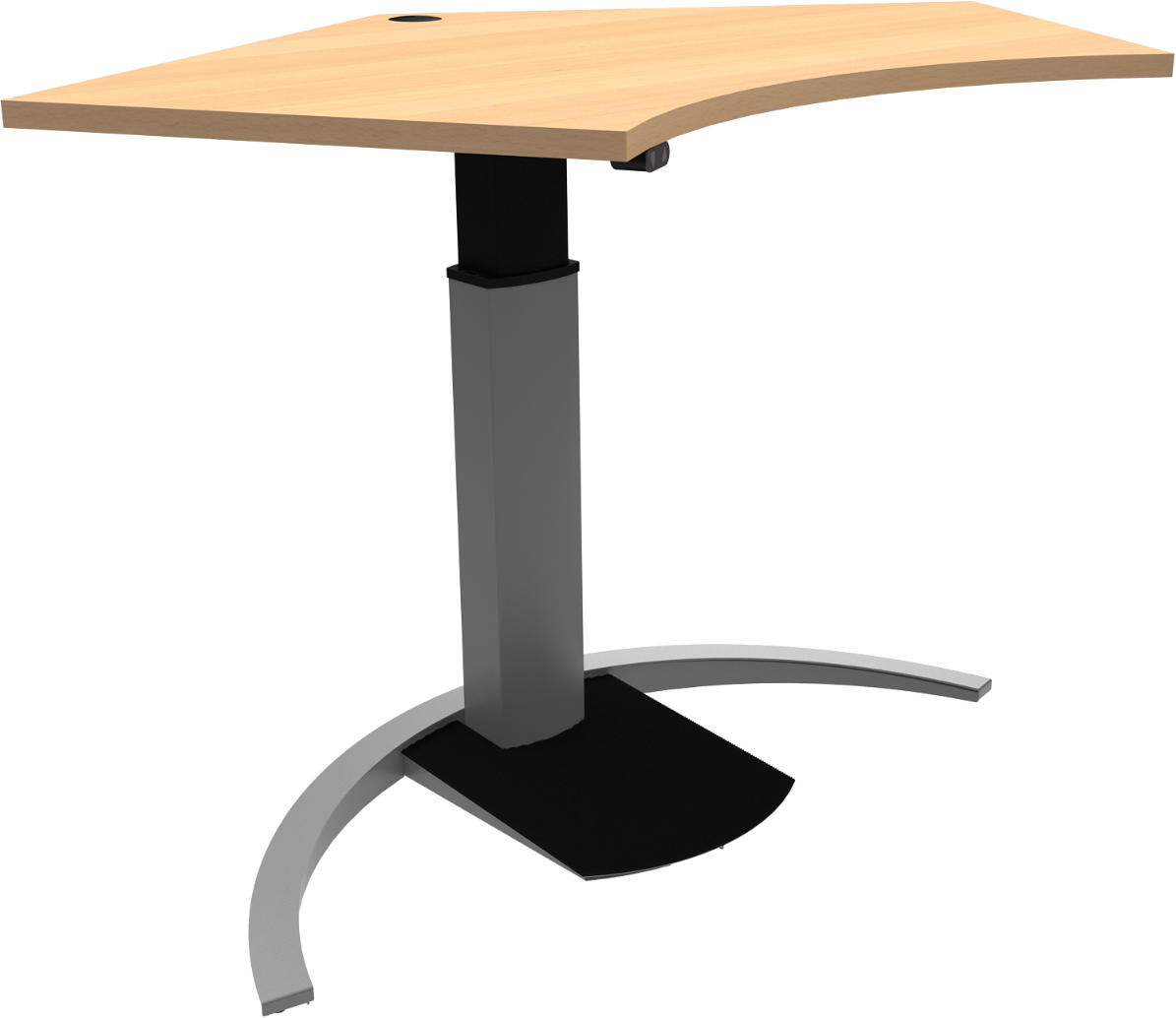 Enkeltben hæve-/sænkebord ZenNord ErgoTable ergonomisk femkantet h68-120 cm natur/sølv bøg