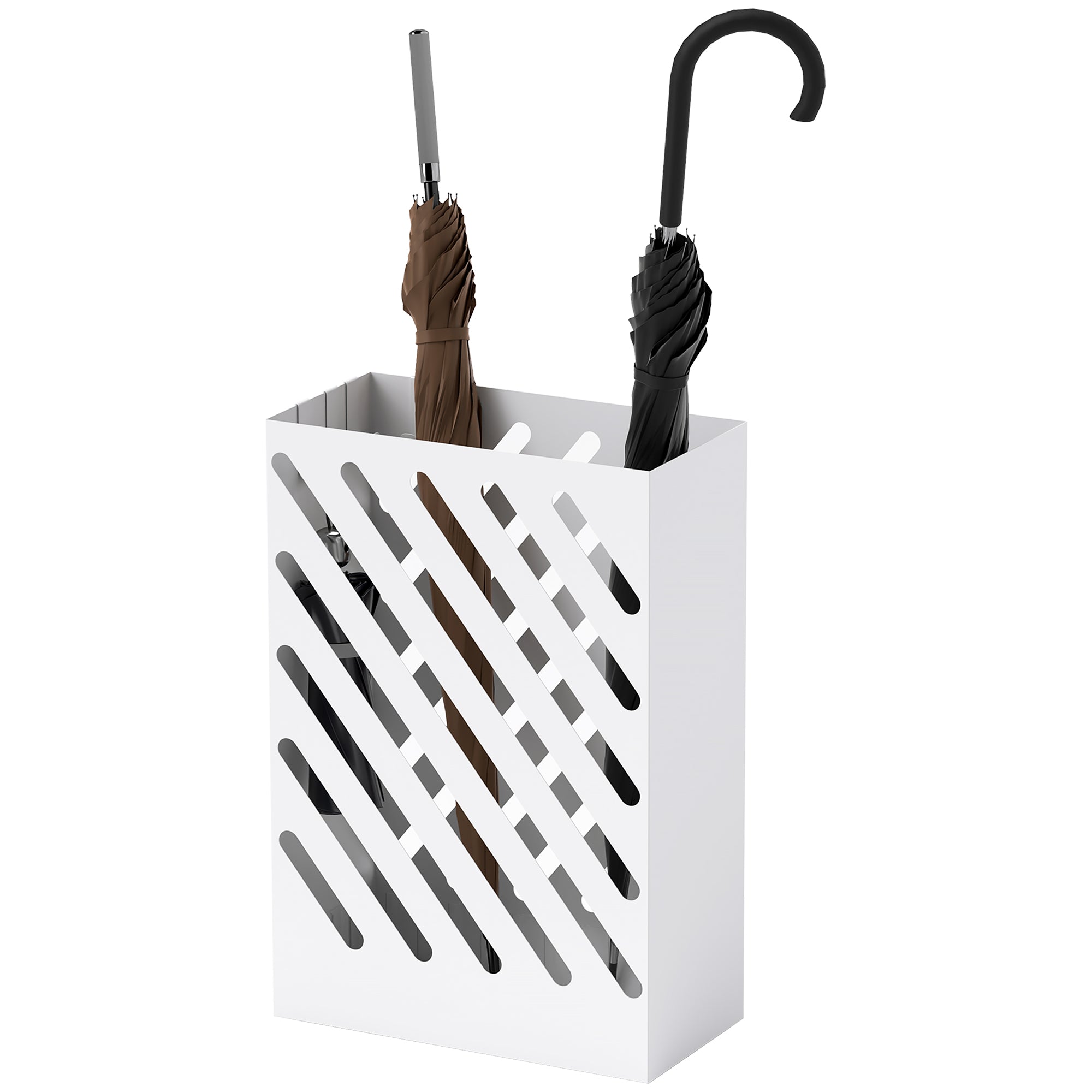 Paraplystativ med drypbakke, 4 kroge, stål, 28l x 14b x 41h cm, hvid