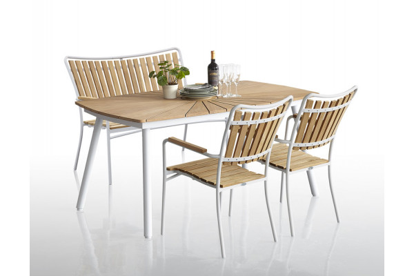 DaneLine Eva Teak Havemøbelsæt m/bænk+2 stole - 90x160 cm - Hvid