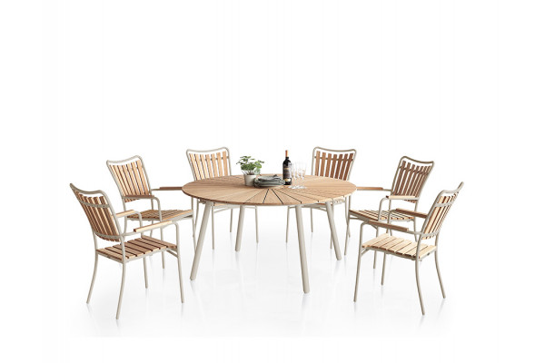 DaneLine Eva Teak Havemøbelsæt - Ø150 cm - Latte