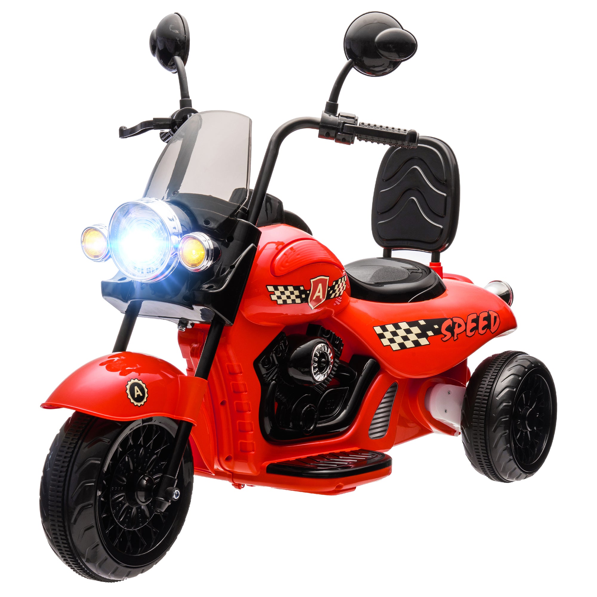 Elektrisk børnemotorcykel, 3 hjul, 6v batteridrevet, forlygte, musik, til børn i alderen 3-6, rød
