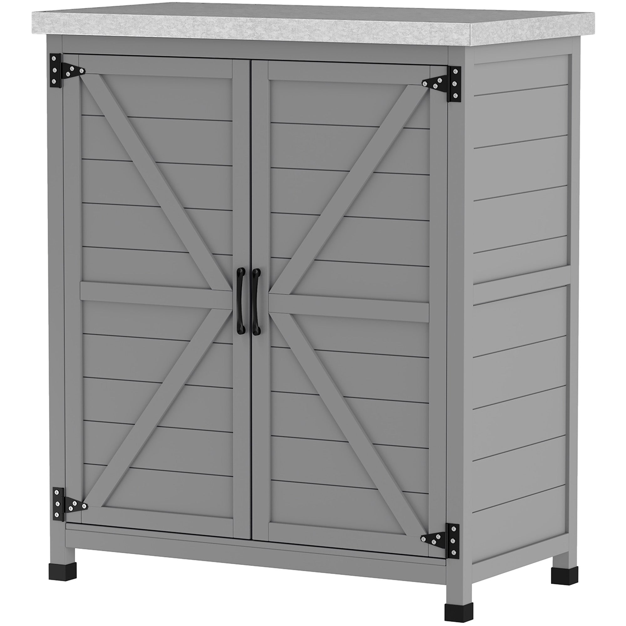 Haveskab, udendørsskab med arbejdsflade, værktøjsskab, massivt træ, stål, 79b x 43d x 92h cm, grå