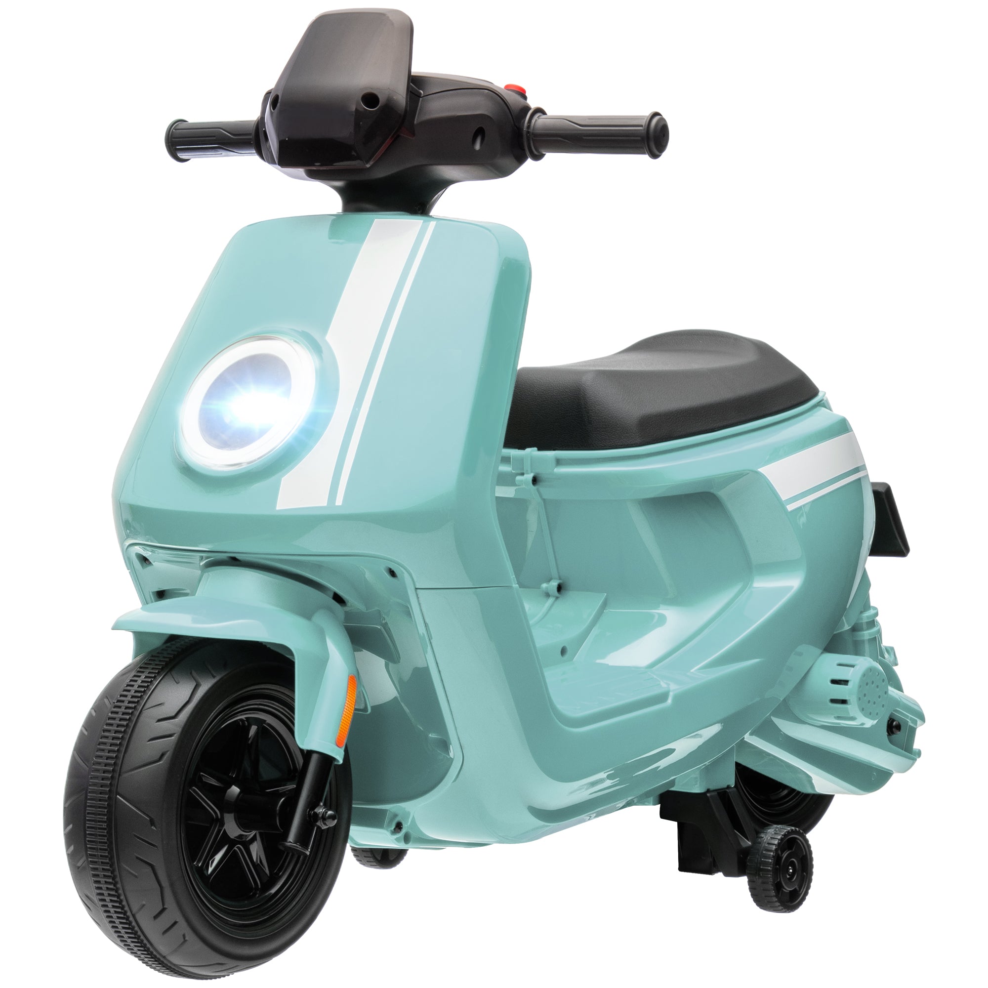 6V elmotorcykel til børn, med forlygte og musik, frem- og bakgear, støttehjul, 18-36 måneder, grøn